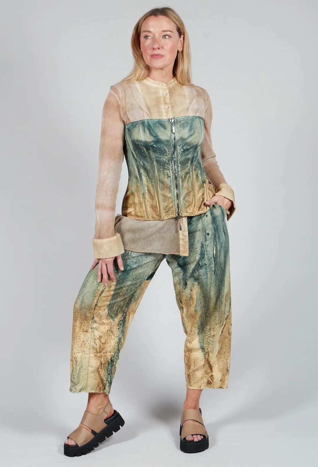 Masnada Trousers^Pattern Trousers in Petrol and Tea