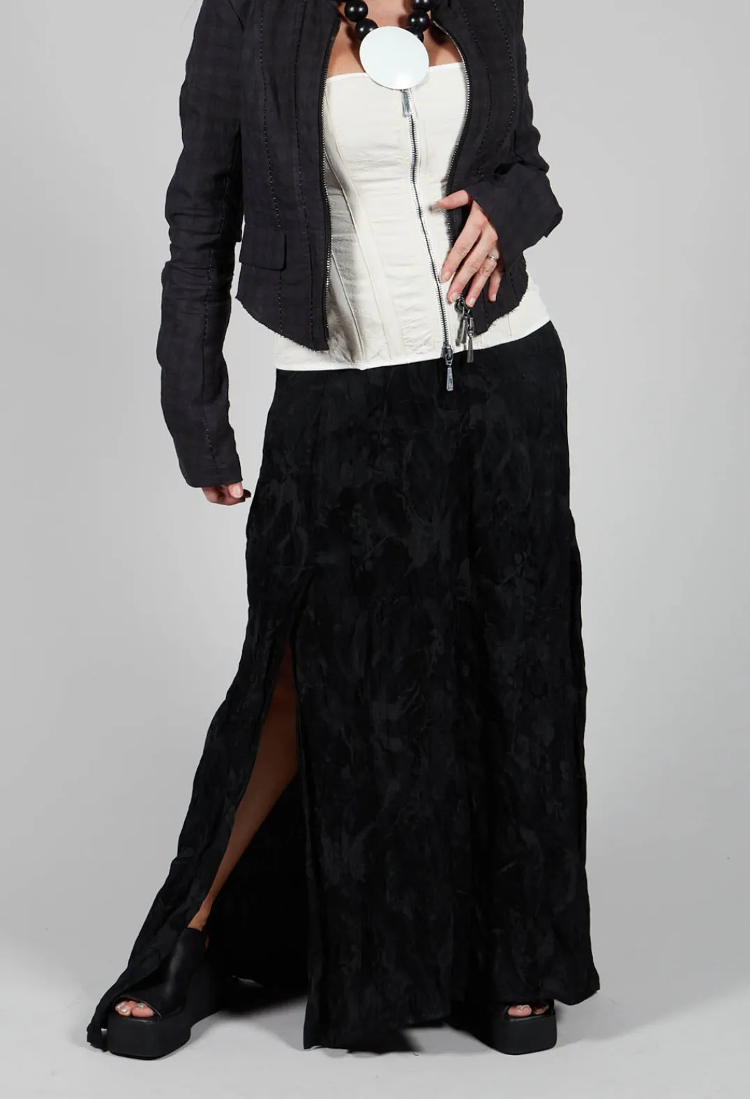 Masnada Trousers^Patterned Split Trousers in Black