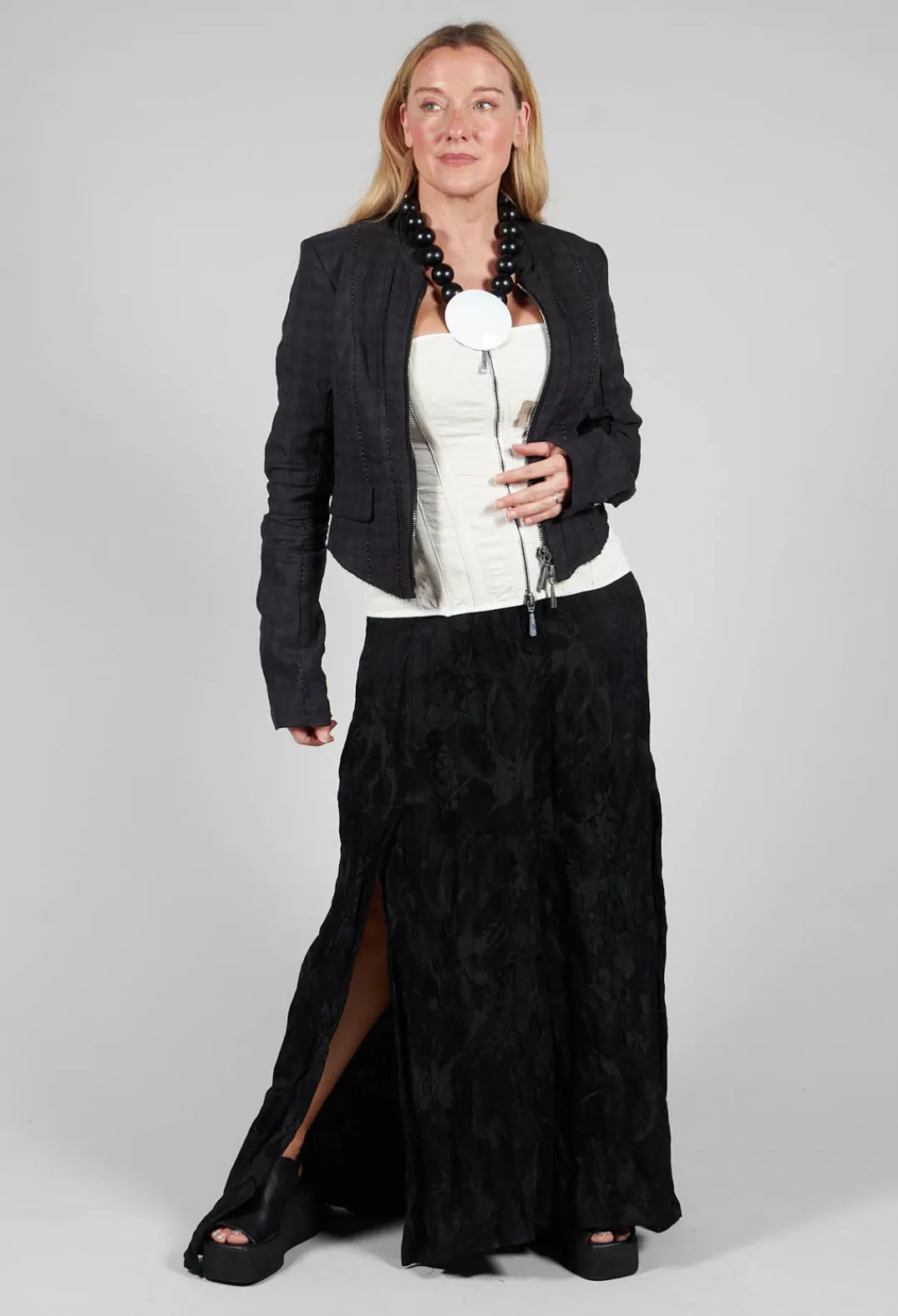 Masnada Trousers^Patterned Split Trousers in Black