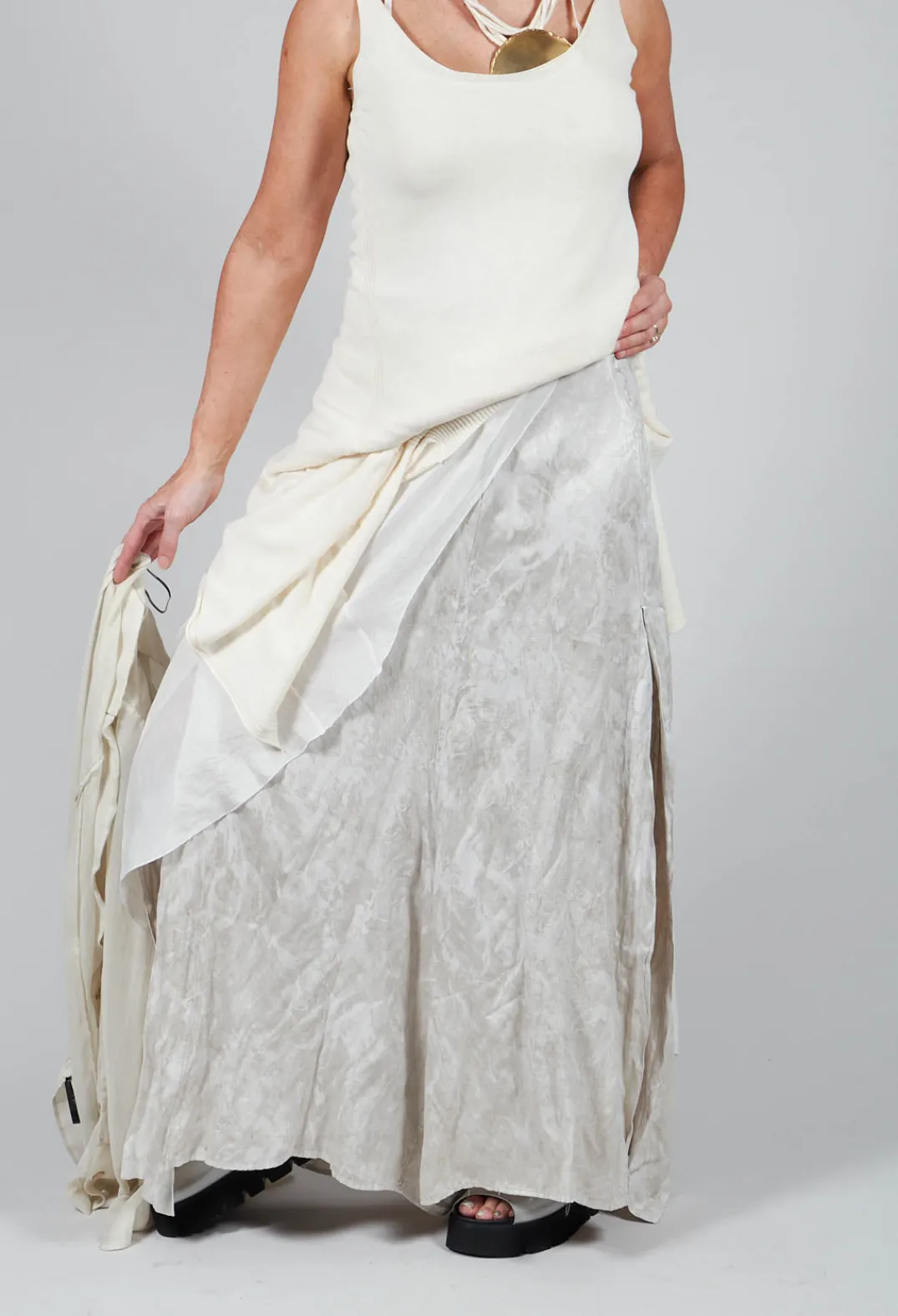 Masnada Trousers^Patterned Split Trousers in Silver