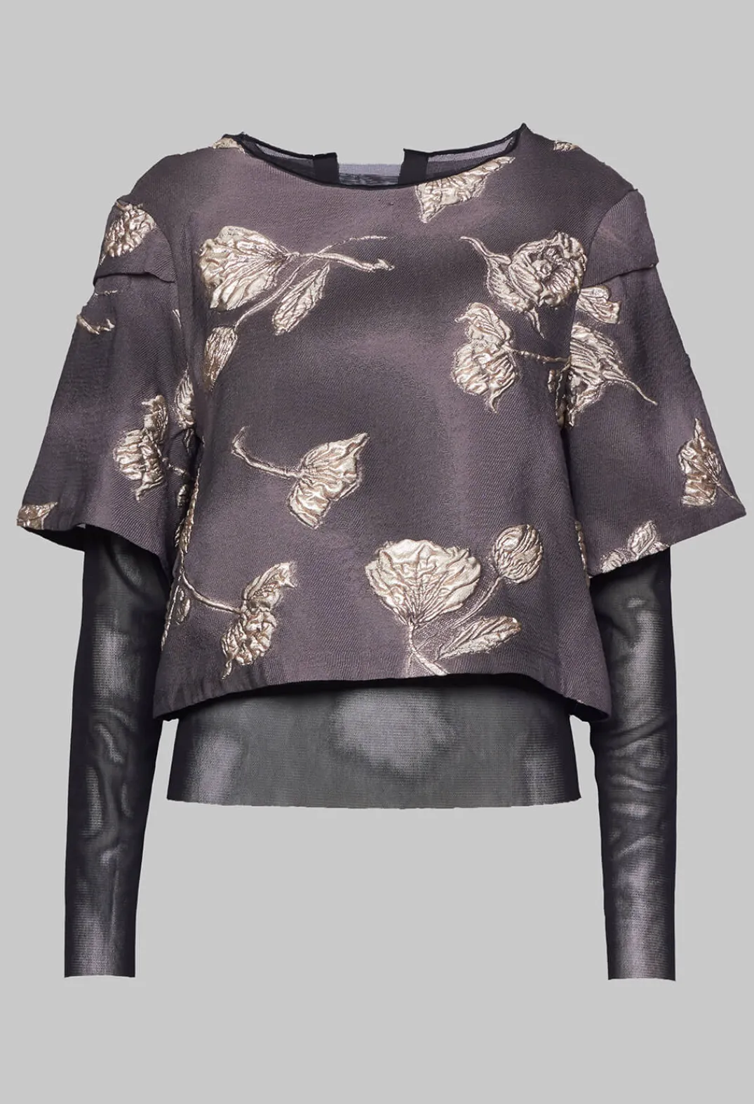 Xenia Design Co-ords & Suits^Patterned Top with Mesh insert in Mauve