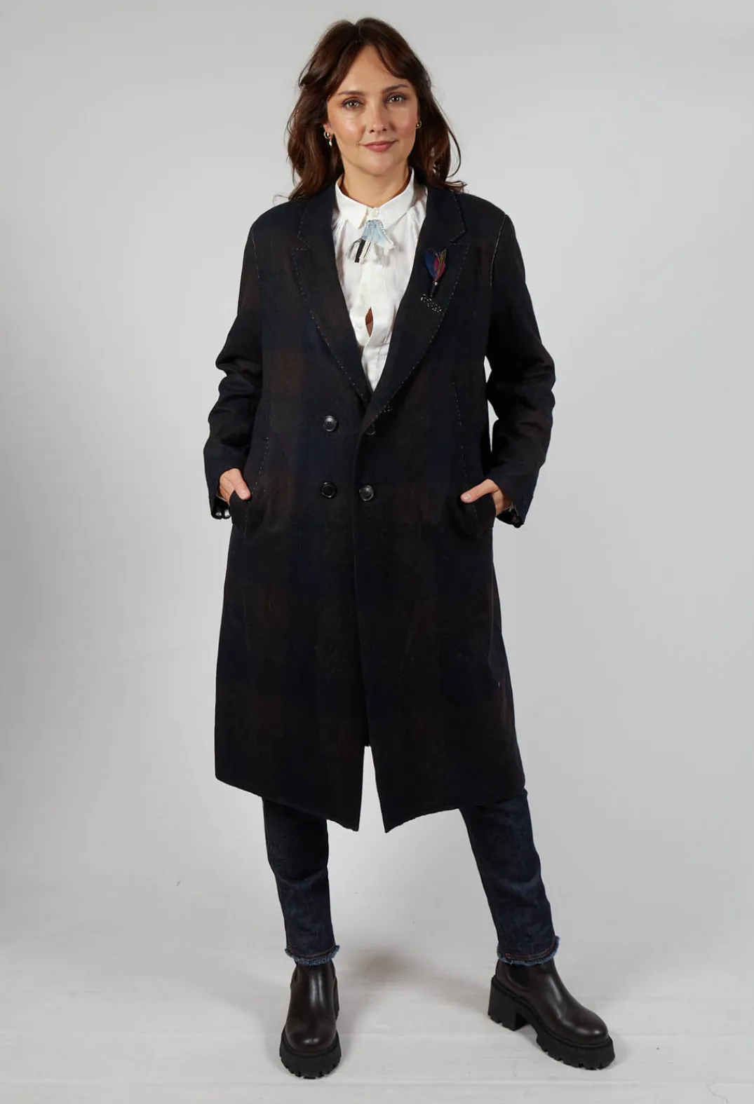 Umit Unal Coats^Pea Coat in Muted Tartan