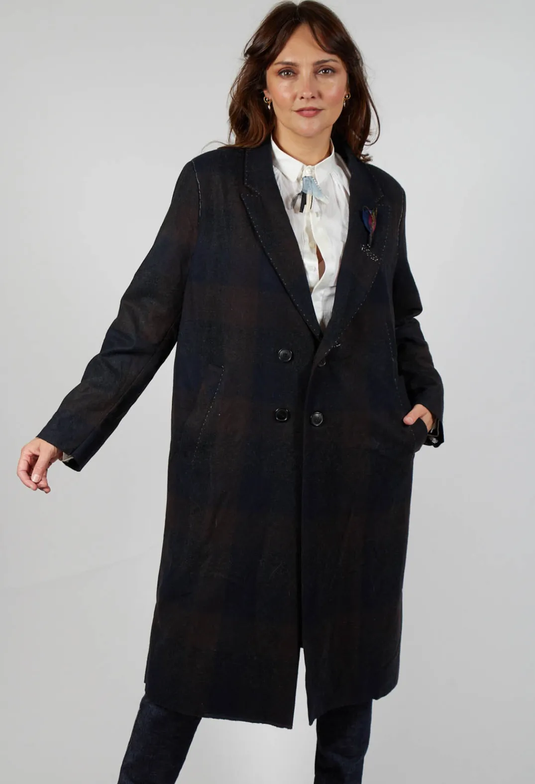 Umit Unal Coats^Pea Coat in Muted Tartan