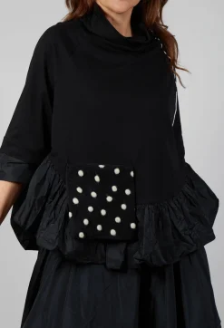 Bize Tops^Peplum Polka Dot Pocket Top in Black