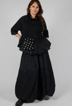 Bize Tops^Peplum Polka Dot Pocket Top in Black