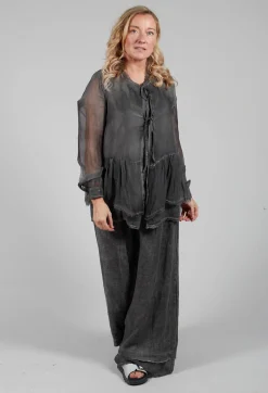 Sanctamuerte Tops^Peplum Tie Blouse in Lino Grey Storm