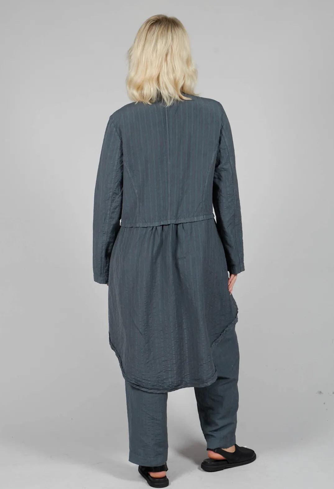 Tadashi Jackets^Pinstripe High-Low Jacket in Grey