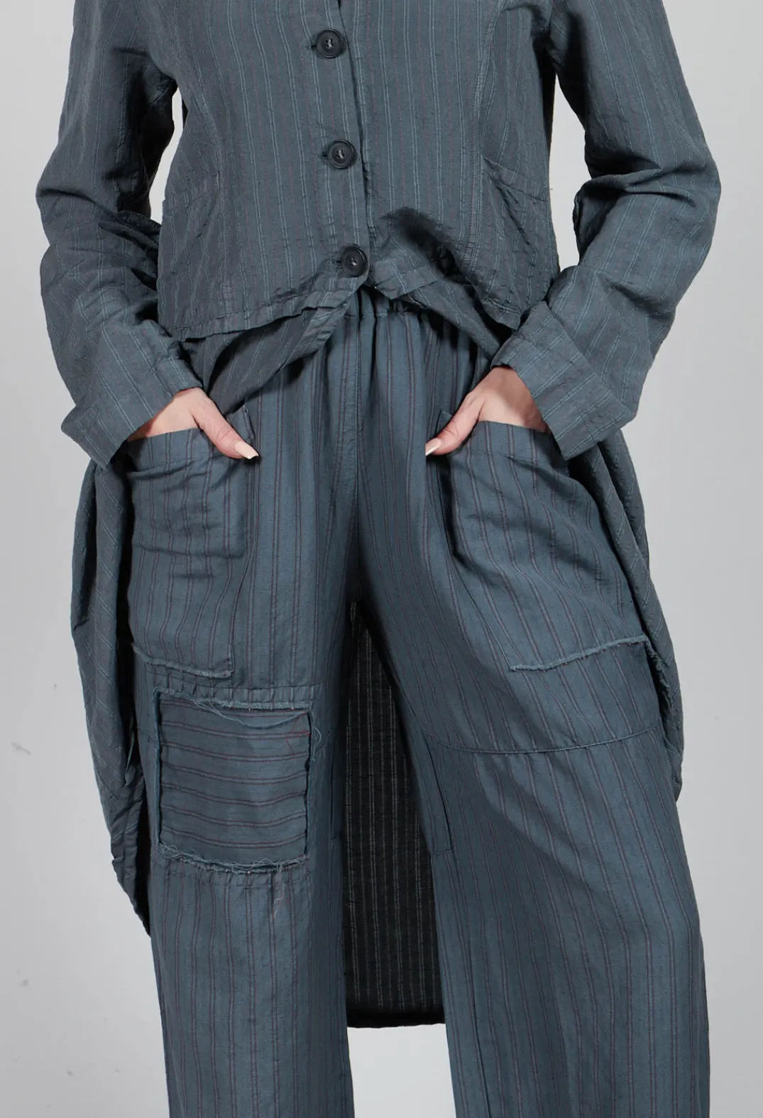 Tadashi Trousers^Pinstripe Patch Trousers in Grey