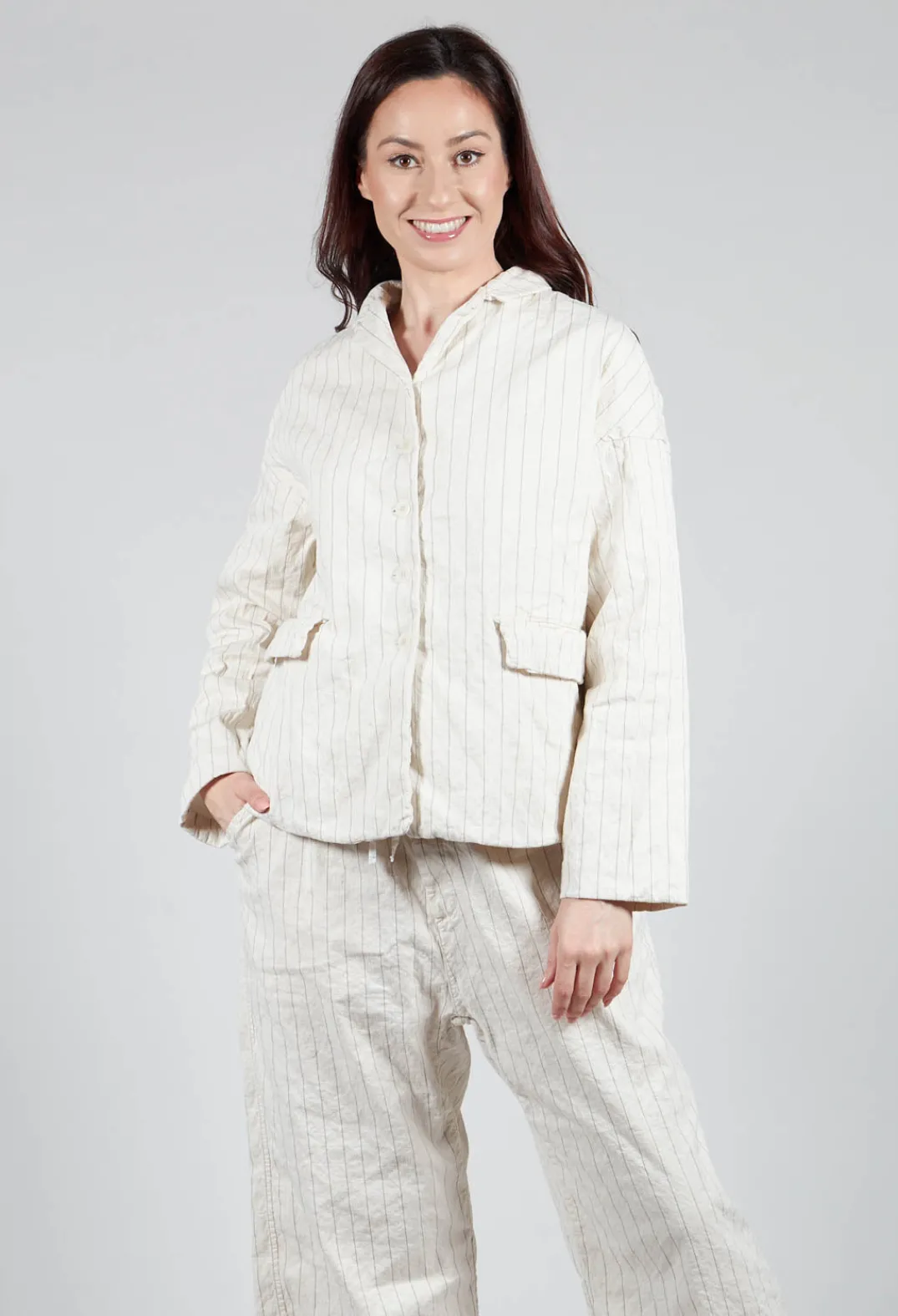 Album Di Famiglia Jackets^Pinstriped Loose Blazer in Natural