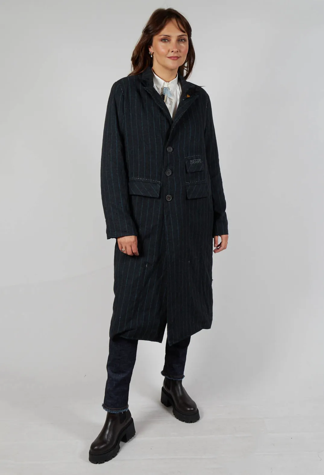 Umit Unal Coats^Pinstriped Pea Coat in Original Grey