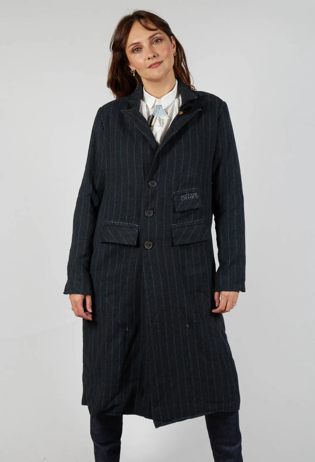 Umit Unal Coats^Pinstriped Pea Coat in Original Grey