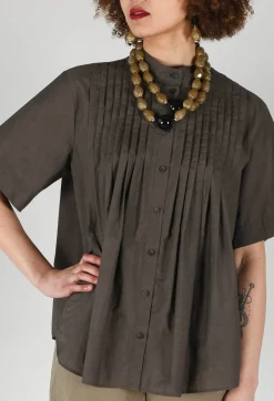 SOH Shirts & Blouses^Pleated Front Blouse in Grey Brown