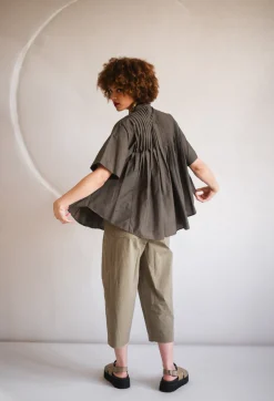 SOH Shirts & Blouses^Pleated Front Blouse in Grey Brown