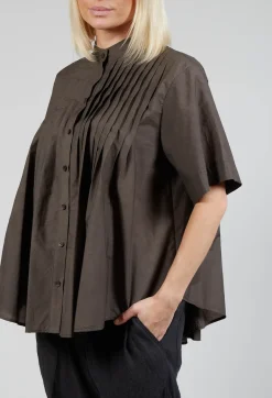 SOH Shirts & Blouses^Pleated Front Blouse in Grey Brown