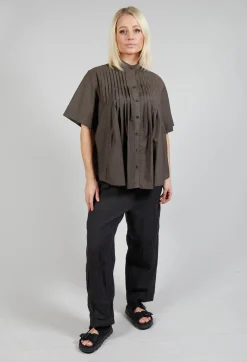 SOH Shirts & Blouses^Pleated Front Blouse in Grey Brown