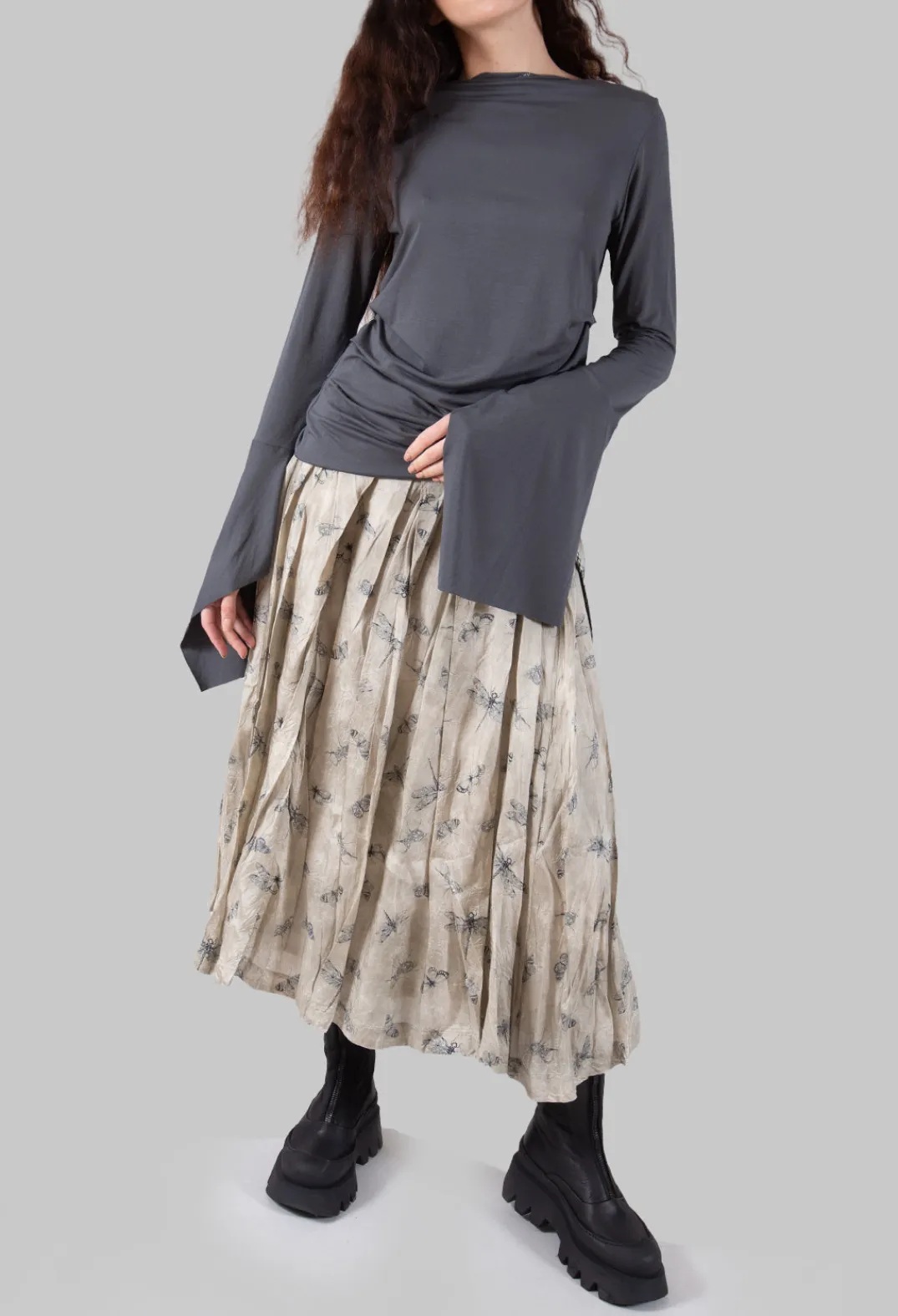 Jayko Skirts^Pleated Lona Skirt in Light Grey