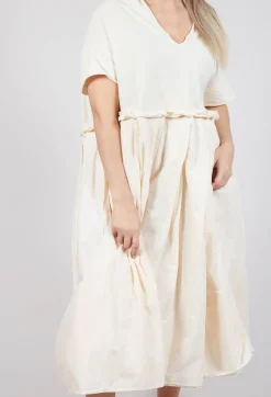 Rundholz Dip Dresses^Pleated Midi Dress with Lettuce Hem Detail in Greige