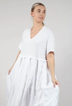 Rundholz Dip Dresses^Pleated Midi Dress with Lettuce Hem Detail in Semi Bleach