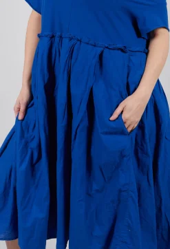 Rundholz Dip Dresses^Pleated Midi Dress with Lettuce Hem Detail in Royal