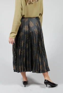 Maliparmi Skirts^Pleated Midi Skirt in Grigio / Moro / Lime