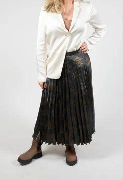 Maliparmi Skirts^Pleated Midi Skirt in Grigio / Moro / Lime