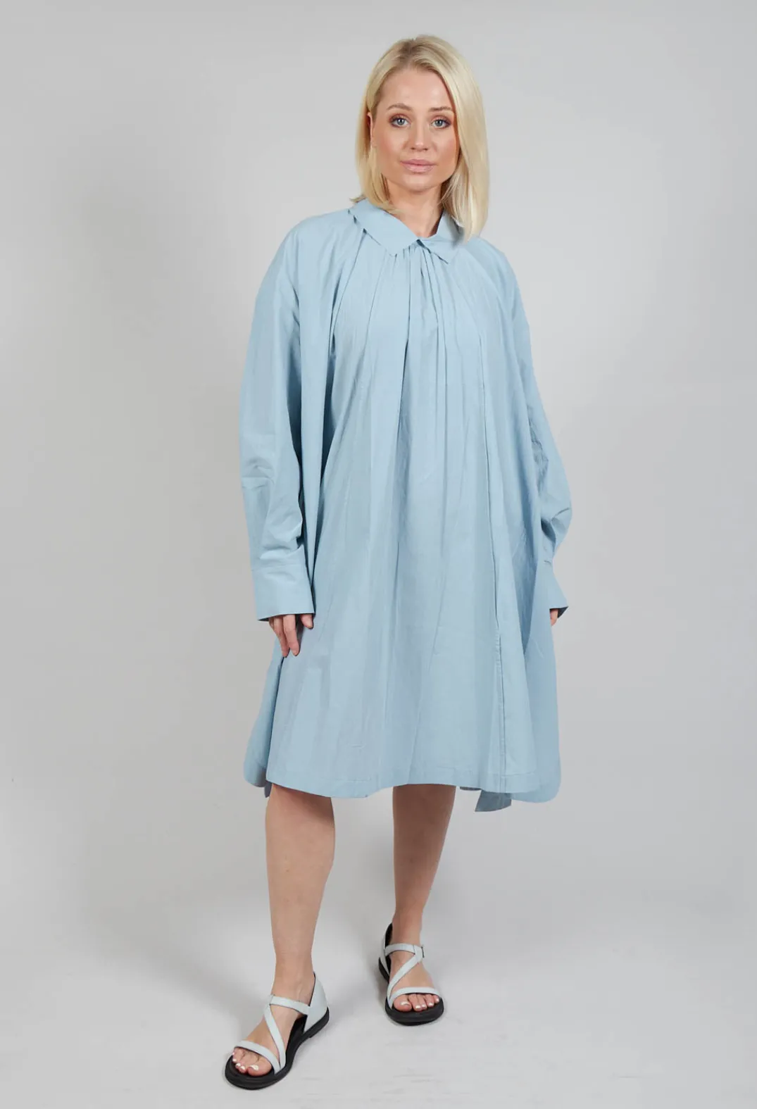 Les Filles d'Ailleurs Dresses^Pleated Neckline Shirt Dress in Blue