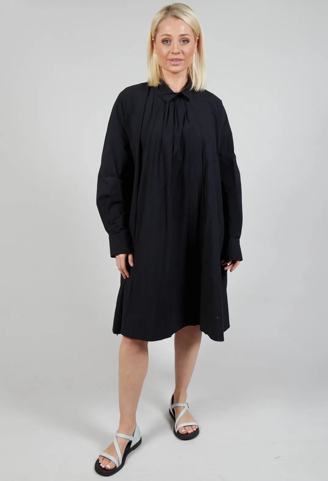 Les Filles d'Ailleurs Dresses^Pleated Neckline Shirt Dress in Black