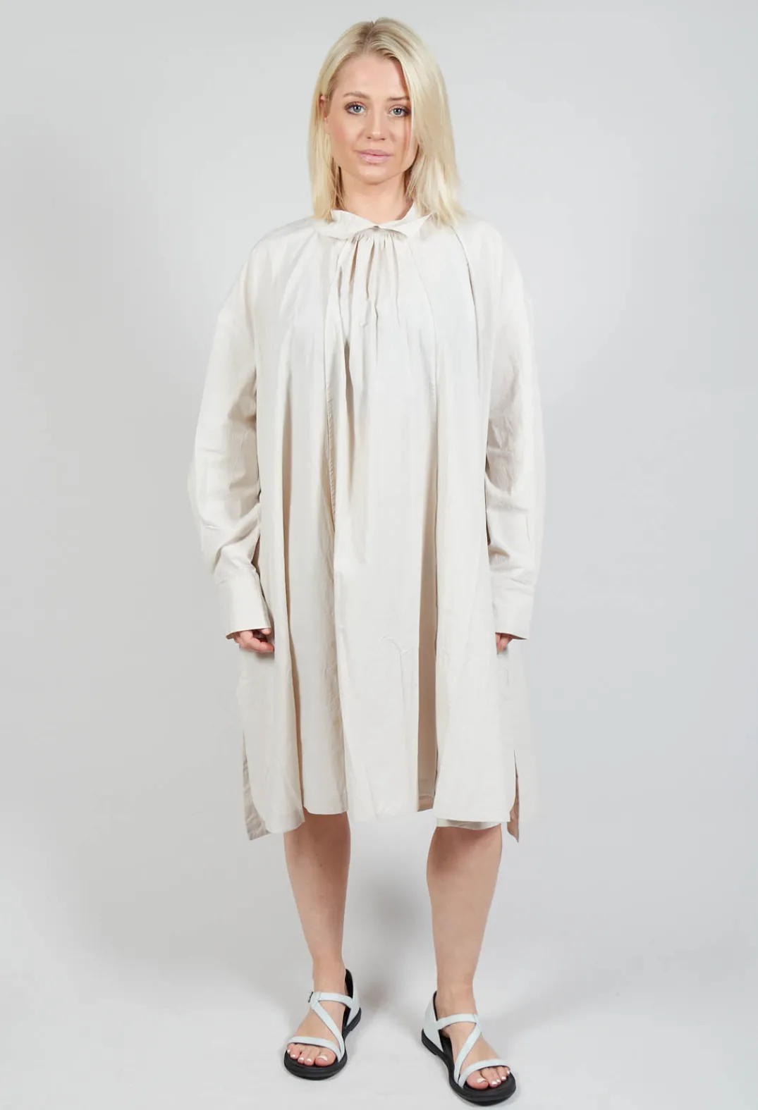 Les Filles d'Ailleurs Dresses^Pleated Neckline Shirt Dress in Sand