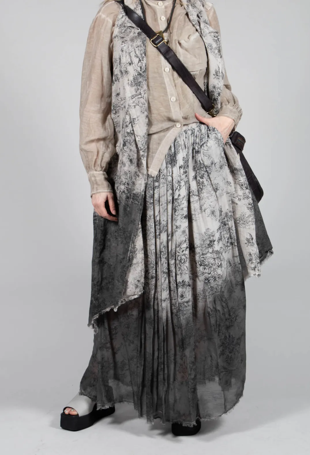 Sanctamuerte Skirts^Pleated Ombre Skirt in Viscosa Seta and Cotone Degrade Gold