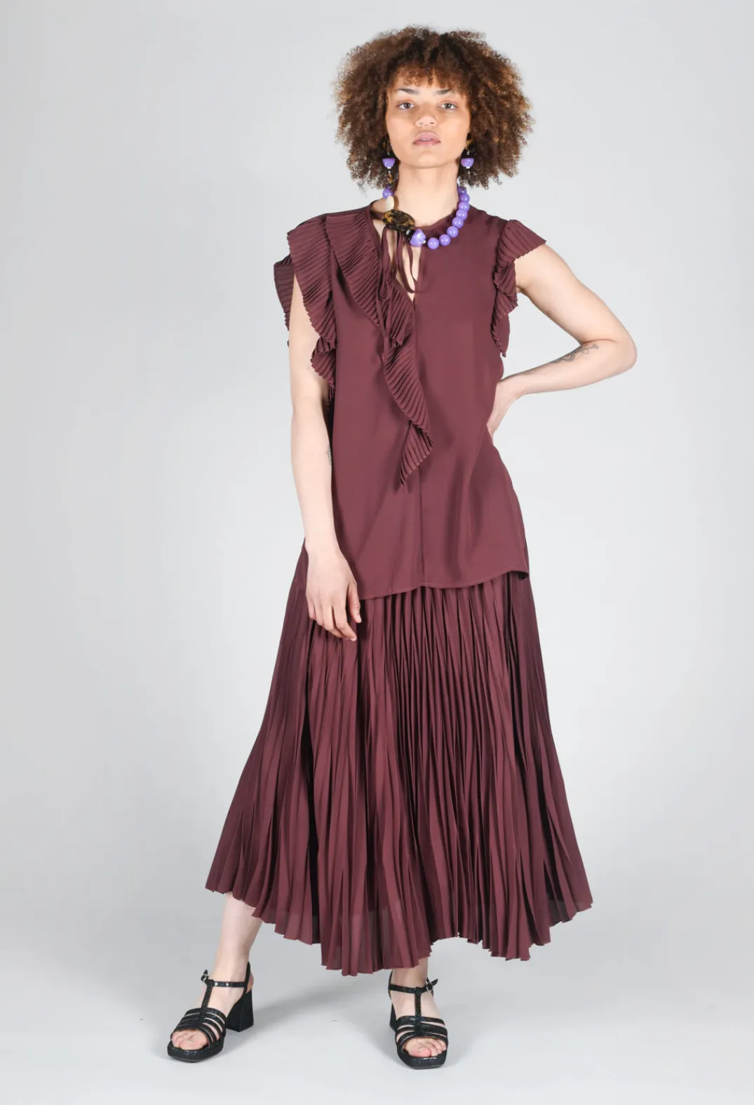 Beatrice B Skirts^Pleated Skirt in Cocoa