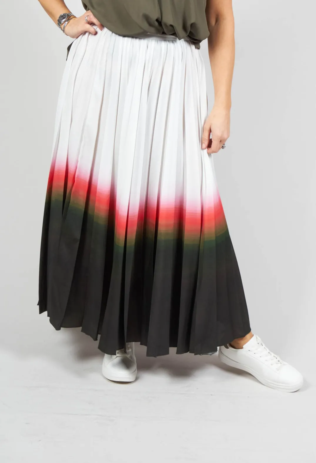 Beatrice B Skirts^Pleated Skirt in White Faded Dye Hem line