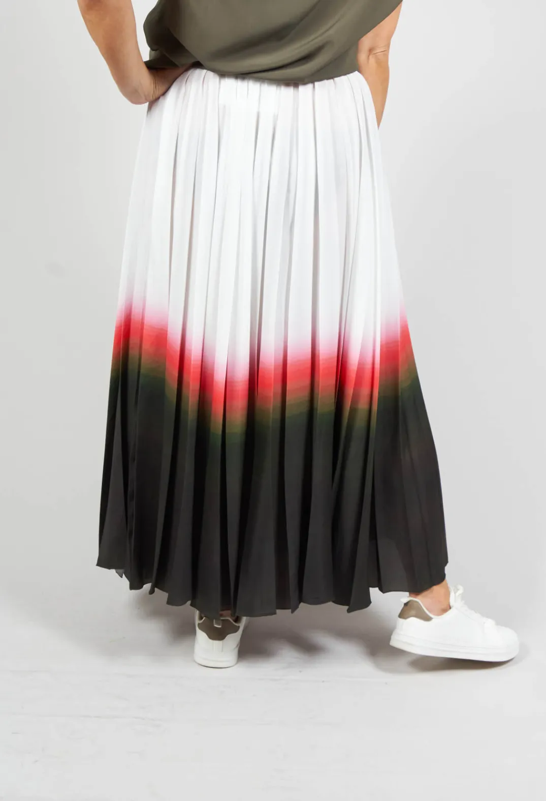 Beatrice B Skirts^Pleated Skirt in White Faded Dye Hem line