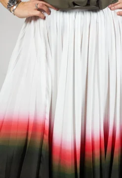 Beatrice B Skirts^Pleated Skirt in White Faded Dye Hem line