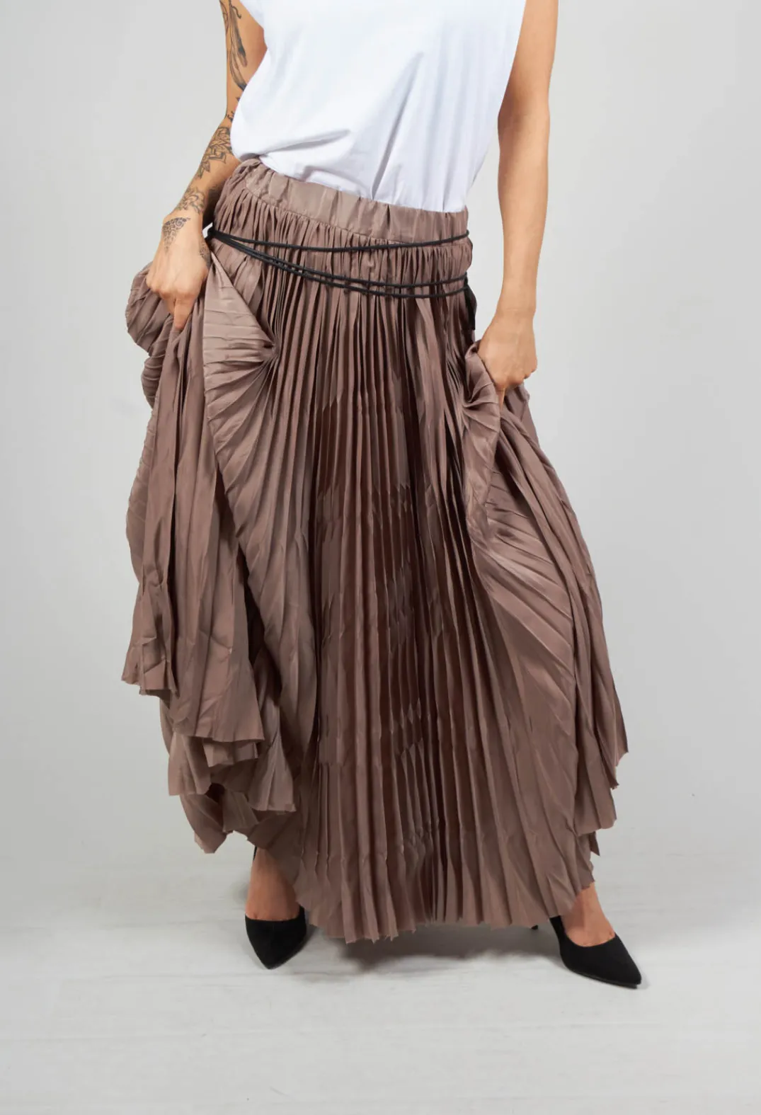 Nostra Santissima Skirts^Pleated Skirt with Asymmetric Hem in Brown