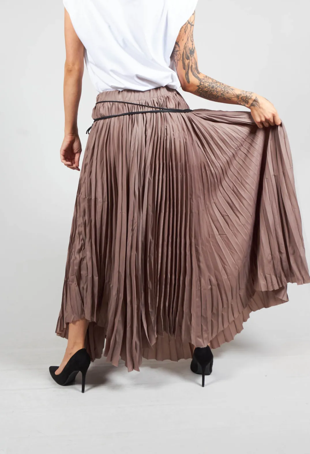 Nostra Santissima Skirts^Pleated Skirt with Asymmetric Hem in Brown
