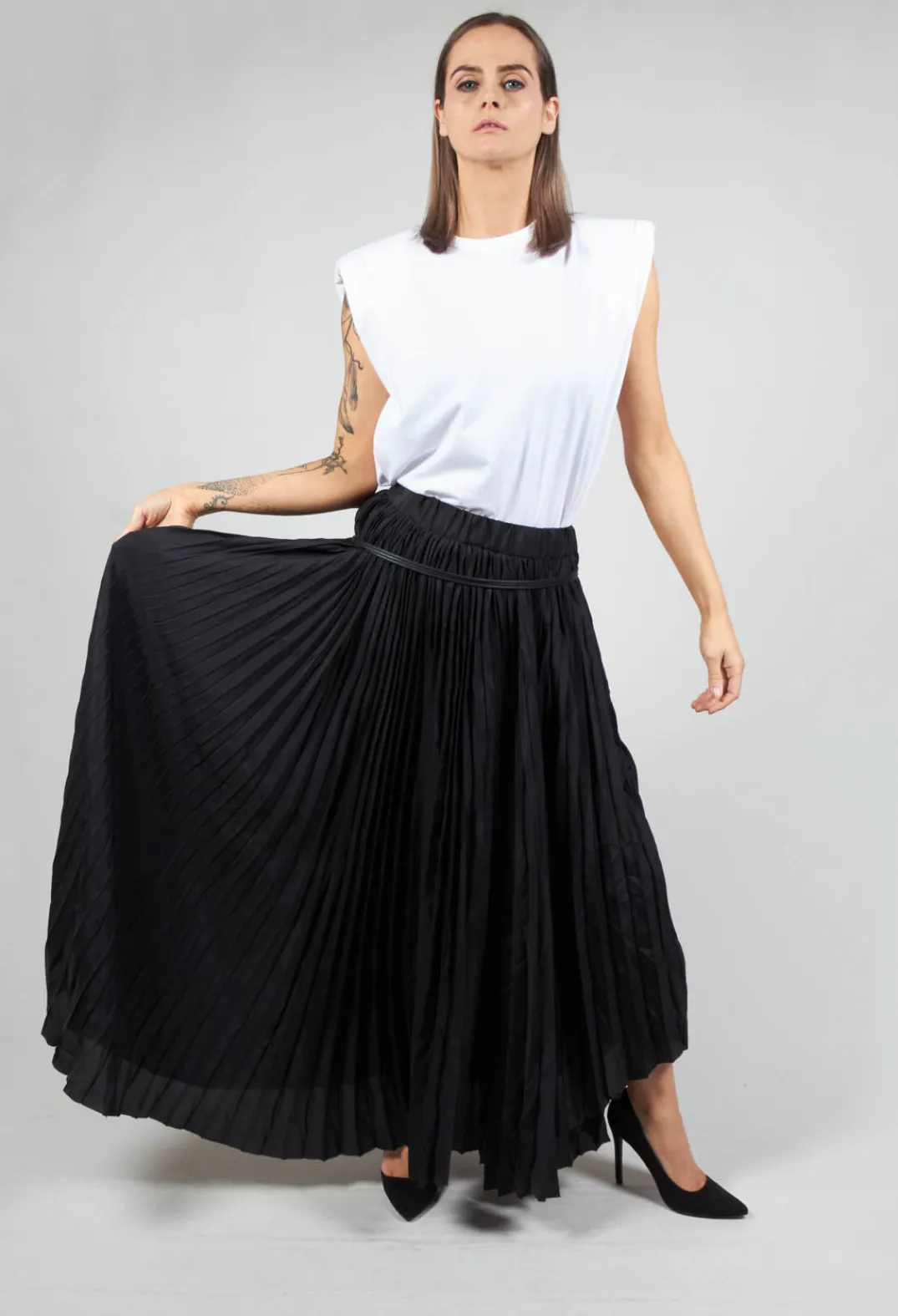 Nostra Santissima Skirts^Pleated Skirt with Asymmetric Hem in Black