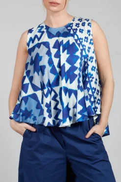 Sfizio Tops^Pleated Sleeveless Blouse in Maya Print
