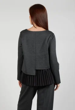 Mei Meij Tops^Pleated Top with Overlay in Antracite and Nero