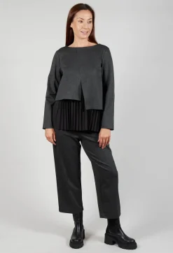 Mei Meij Tops^Pleated Top with Overlay in Antracite and Nero