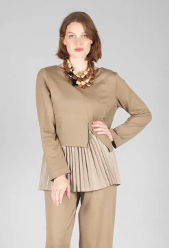 Mei Meij Tops^Pleated Top with Overlay in Caramel