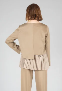 Mei Meij Tops^Pleated Top with Overlay in Caramel