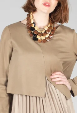 Mei Meij Tops^Pleated Top with Overlay in Caramel