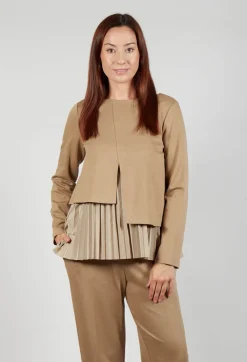 Mei Meij Tops^Pleated Top with Overlay in Caramel