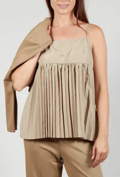 Mei Meij Tops^Pleated Top with Overlay in Caramel