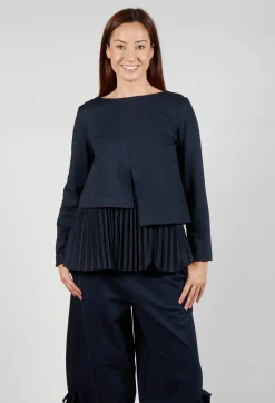 Mei Meij Tops^Pleated Top with Overlay in Blue Nights