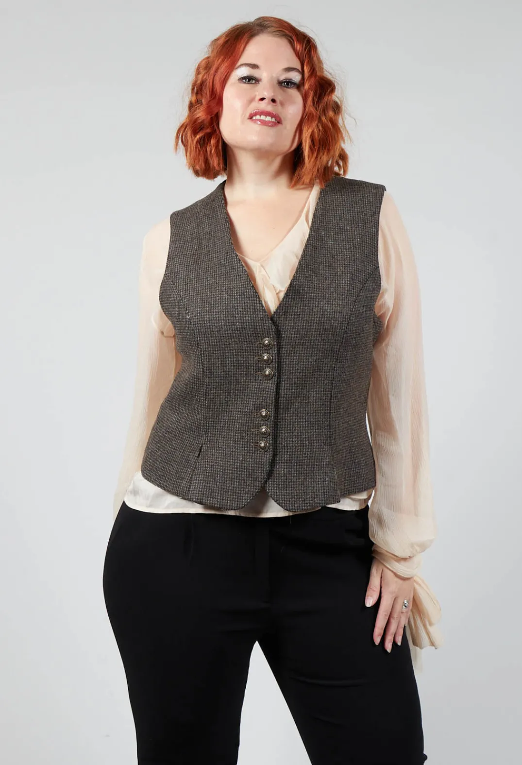 T.ba Jackets^Pleated Waistcoat in Tweed