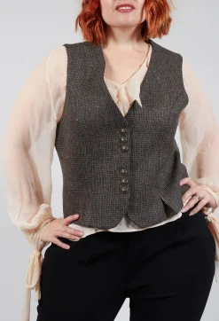 T.ba Jackets^Pleated Waistcoat in Tweed