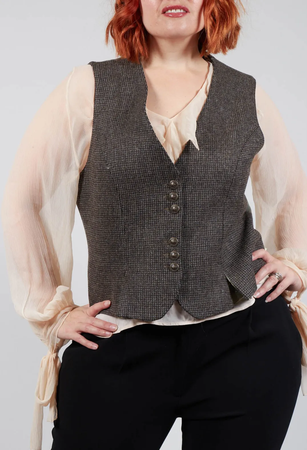 T.ba Jackets^Pleated Waistcoat in Tweed