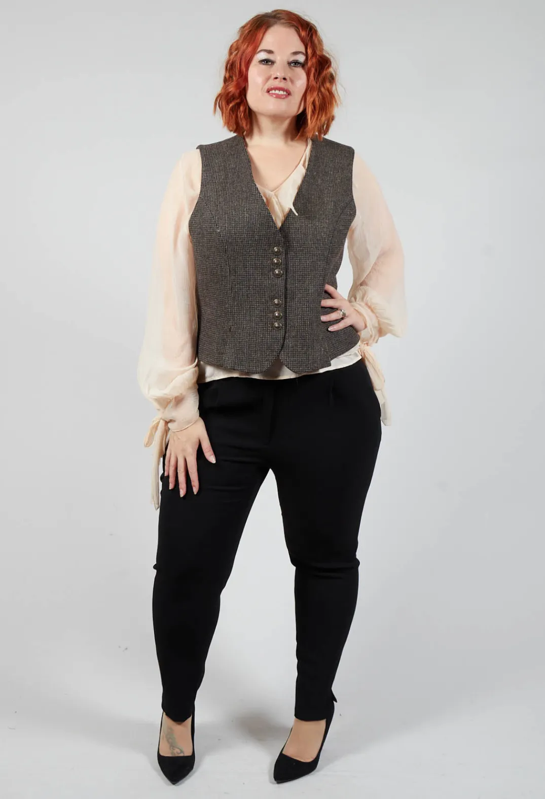 T.ba Jackets^Pleated Waistcoat in Tweed
