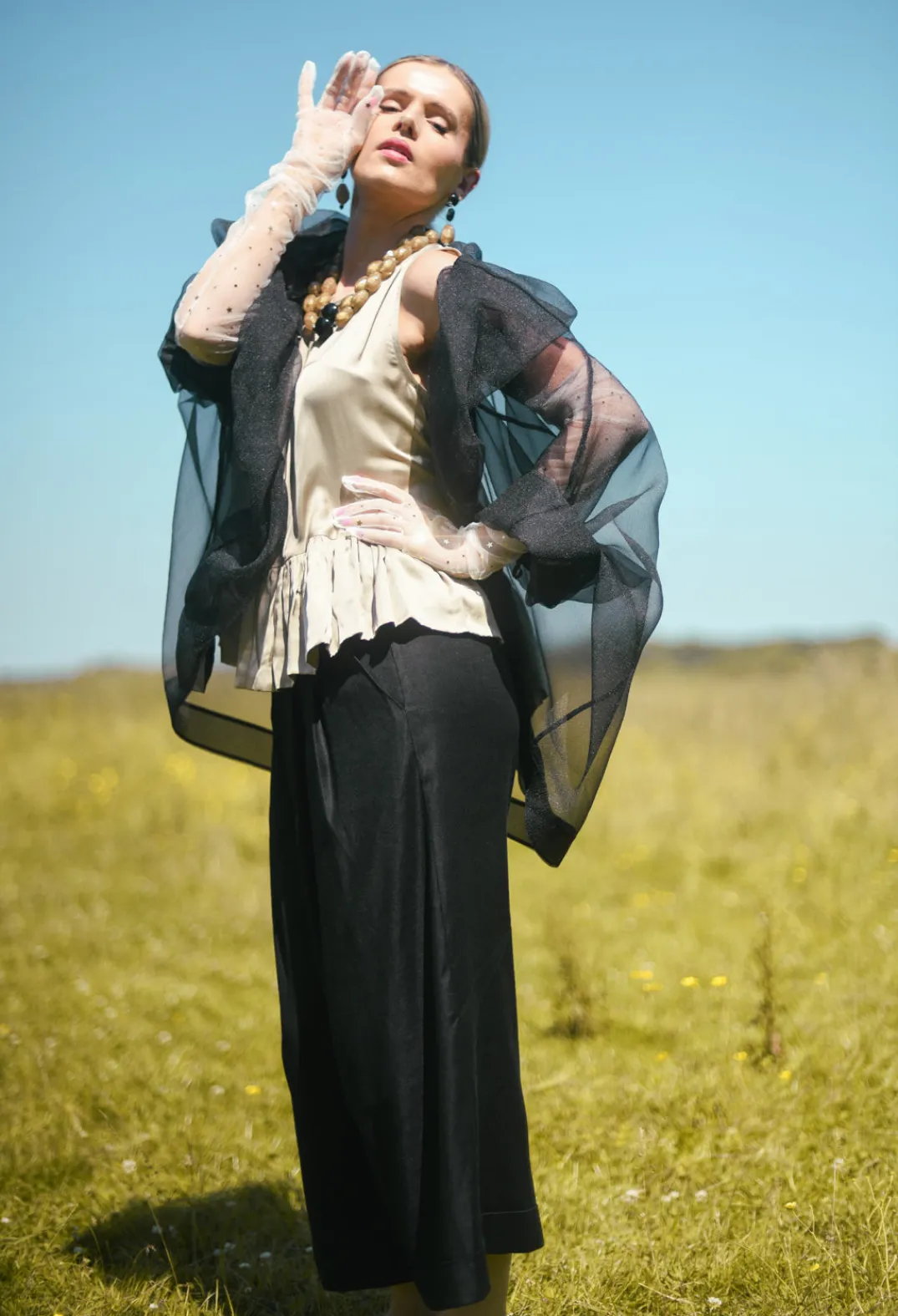 Les Filles d'Ailleurs Trousers^Pleated Wide Leg Trousers in Black